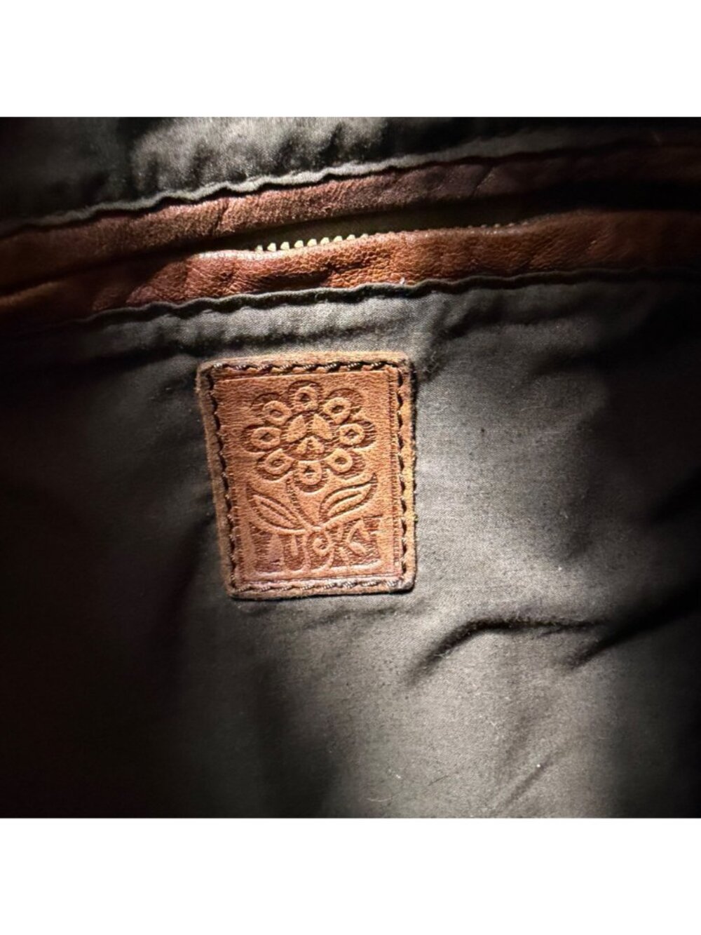Vintage Lucky Brand Embossed Brown Lamb Leather Slouchy Shoulder Crossbody Bag - Picture 2 of 13